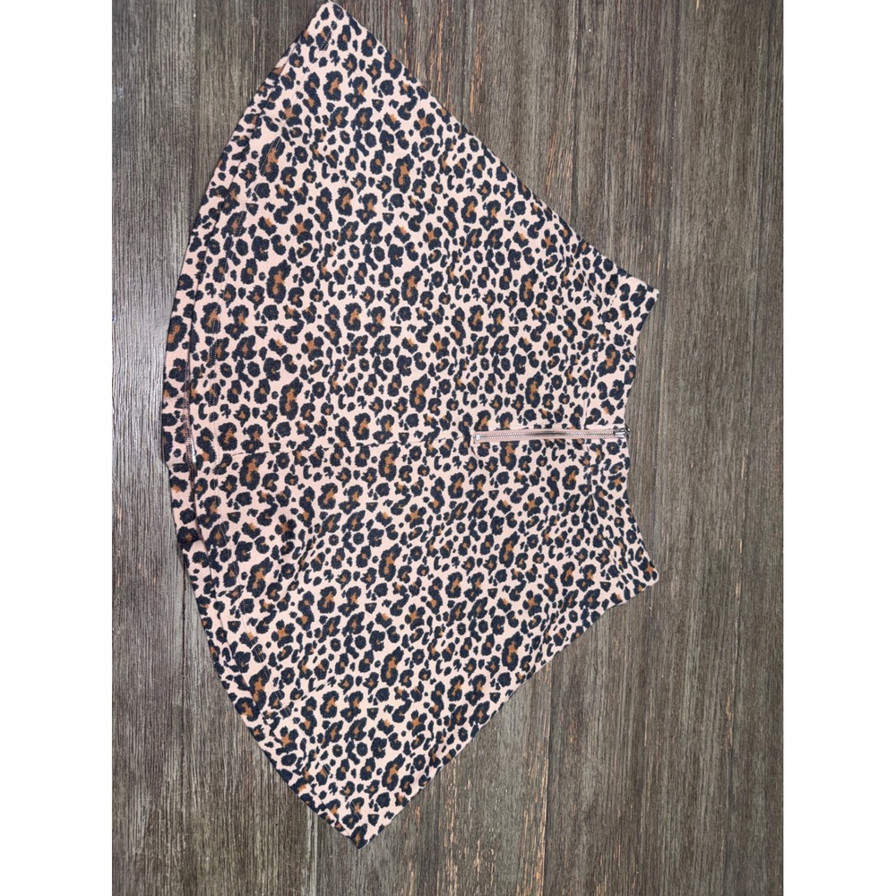 SO Leopard Print Skater Mini Skirt Tan Black Front O-Ring Zipper Size Small